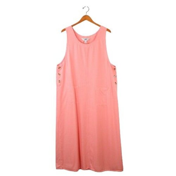 New Amy K Su AKS Tencel Pinafore Jumper Maxi Buttoned Pockets Pink Dress L - Picture 1 of 4